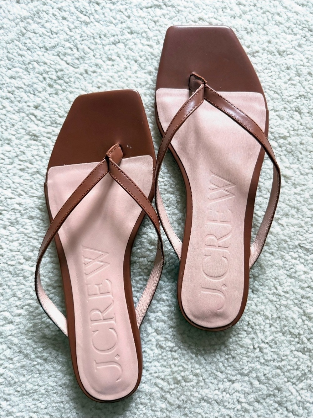 J. Crew Brown Leather Capri Thong Sandals with Blush Footbed